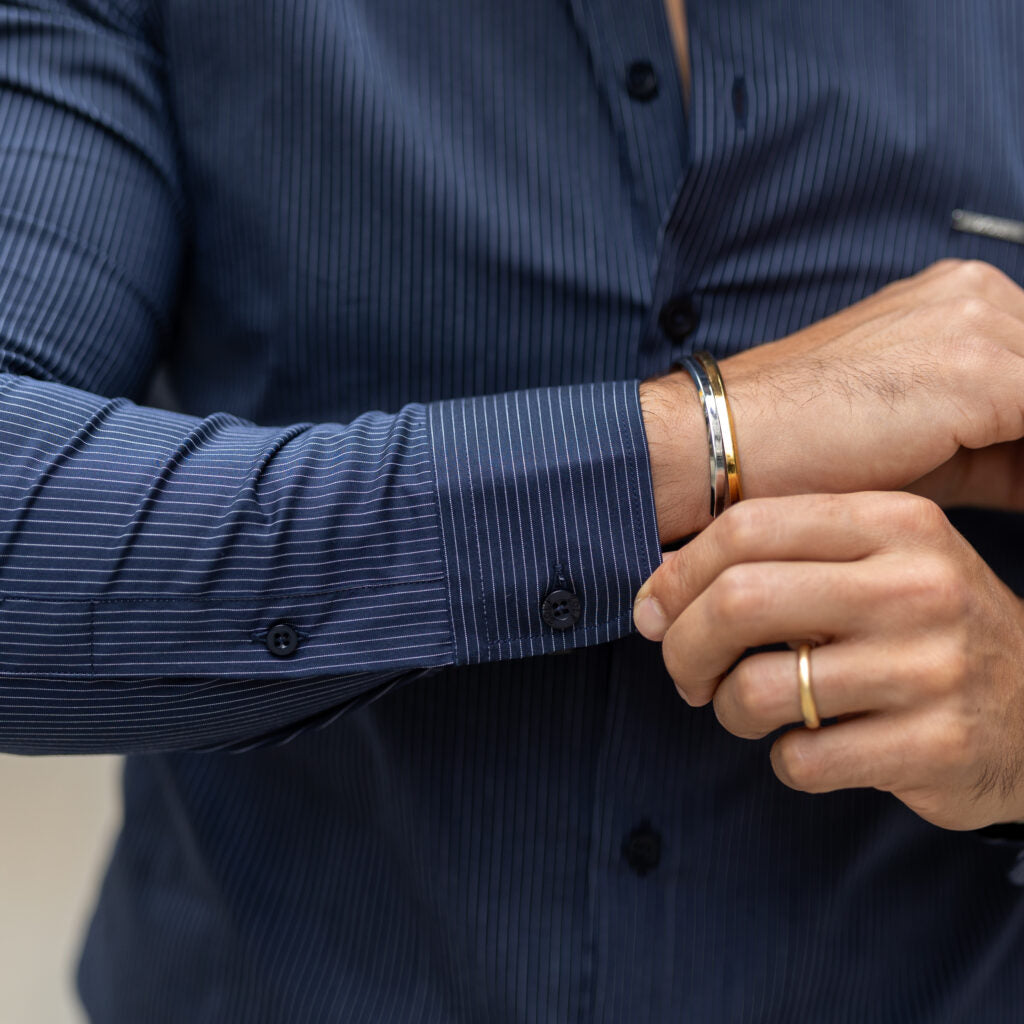 CAMISA GOLA ITALIANA AZUL COM RISCA SLIM FIT ZOLF