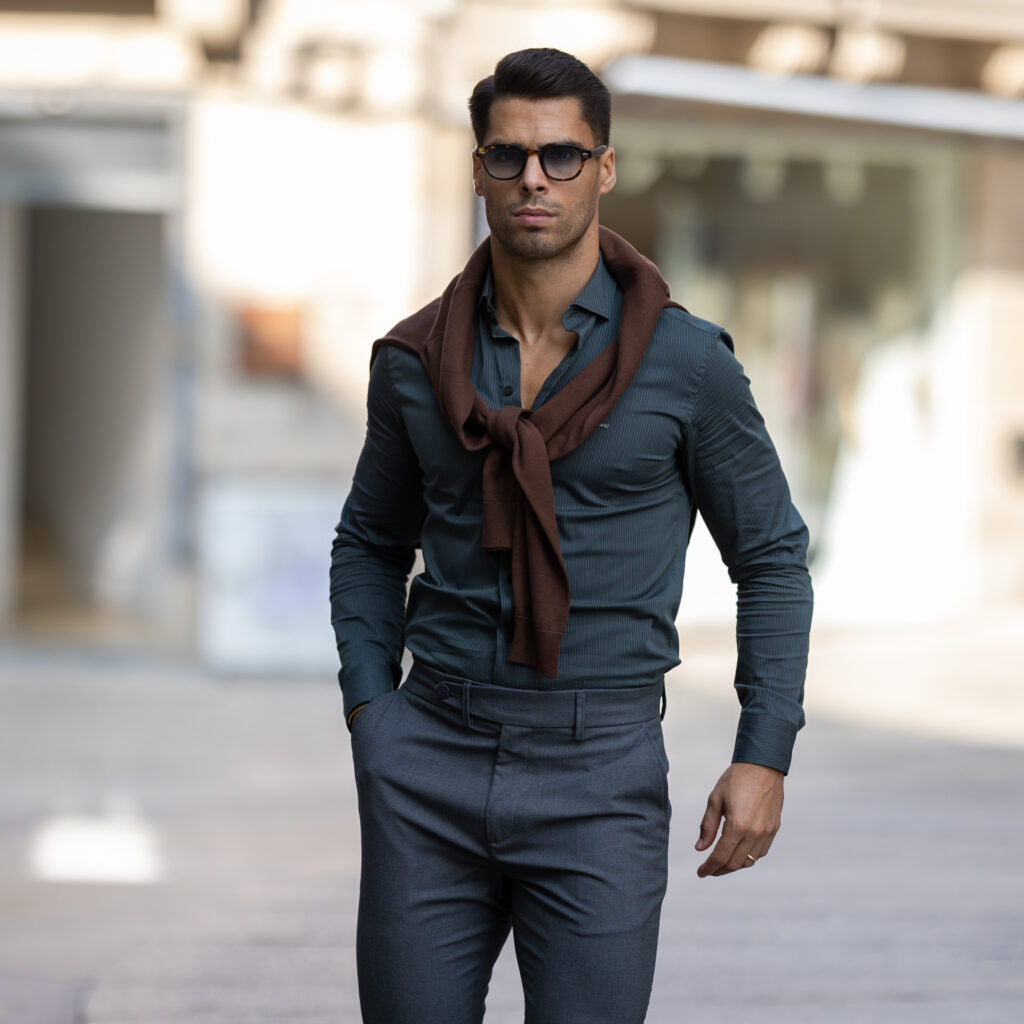 CAMISA GOLA ITALIANA COM RISCA SLIM FIT VERDE ZOLF