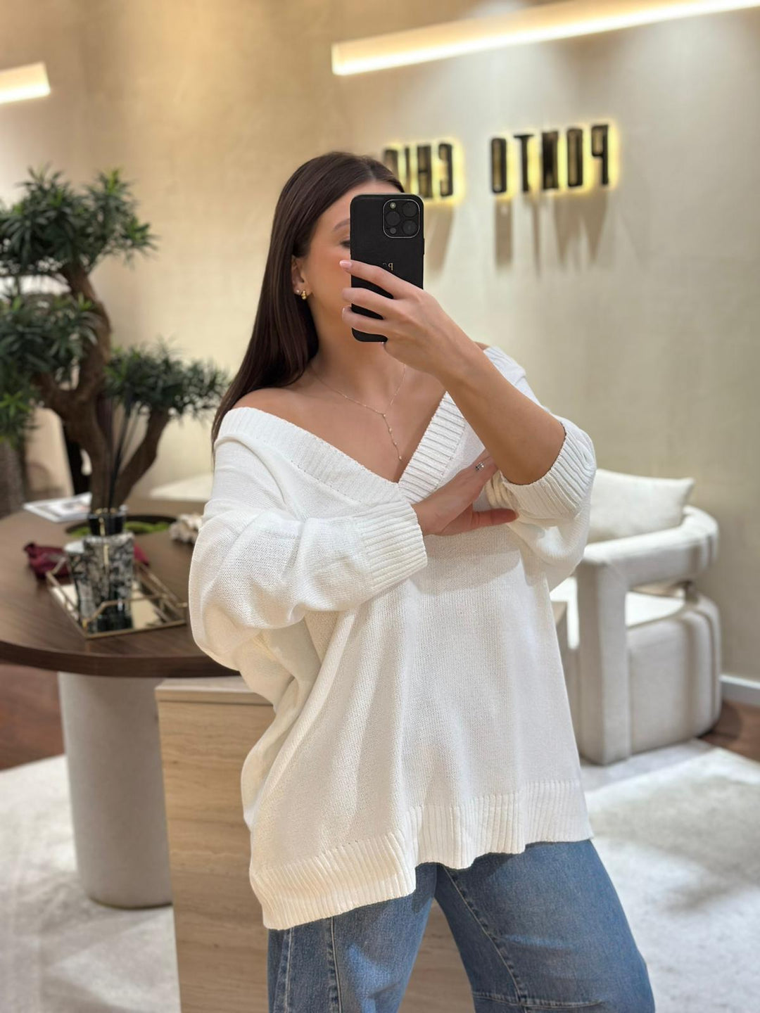 CAMISOLA OVERSIZE BRANCO PONTO CHIC