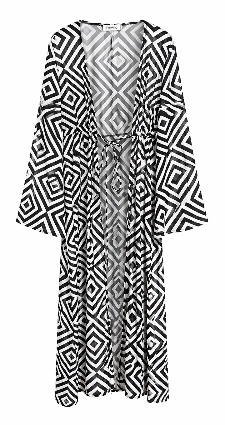 KIMONO ESTAMPADO GEOMÉTRICO PRETO E BRANCO PONTO CHIC