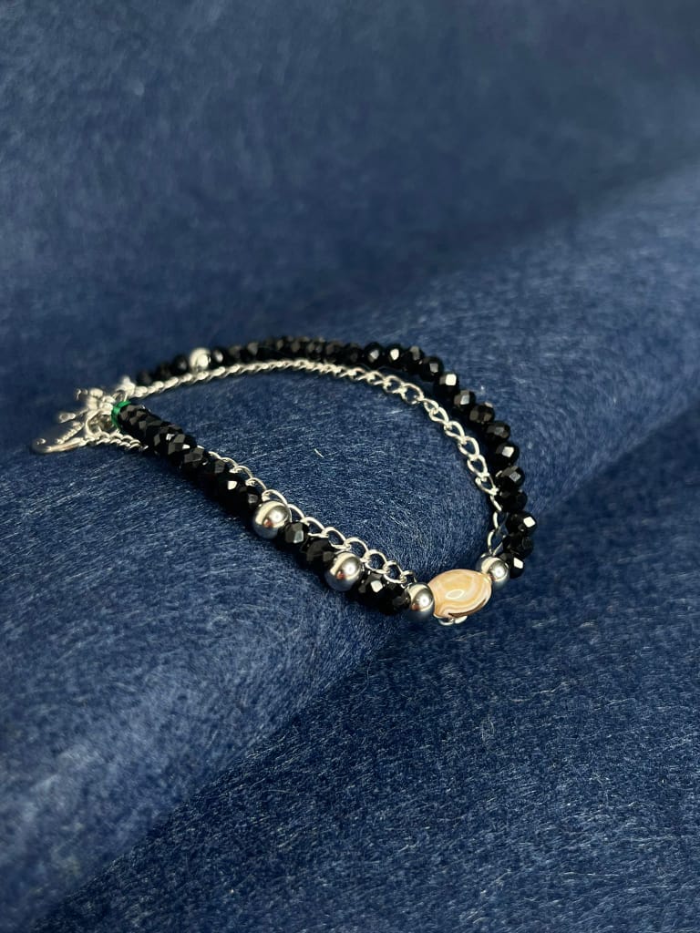 PULSEIRA DUPLA PRATA E PRETA PONTO CHIC
