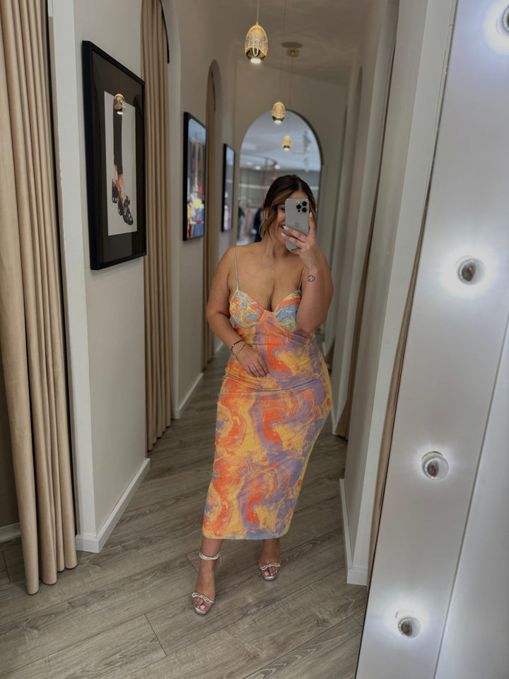 VESTIDO COMPRIDO ESTAMPADO PONTO CHIC