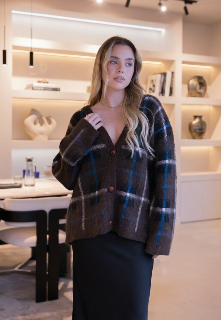 CARDIGAN XADREZ CASTANHO IMPERIAL