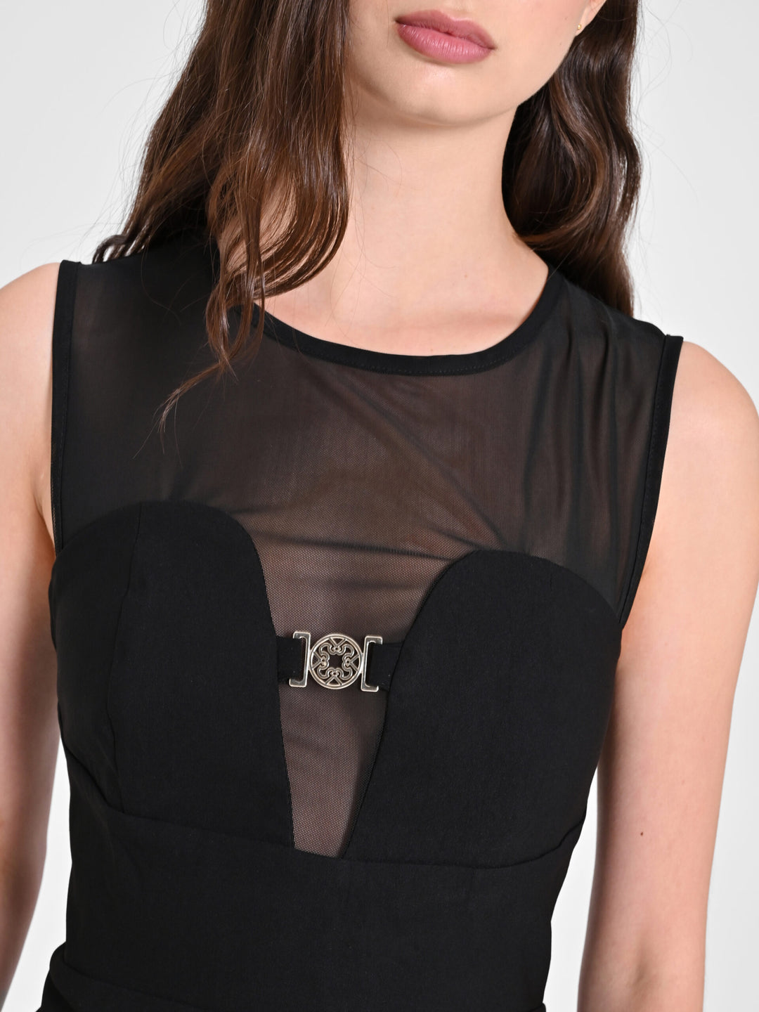 VESTIDO PRETO CURTO COM TRANSPARENCIA RINASCIMENTO