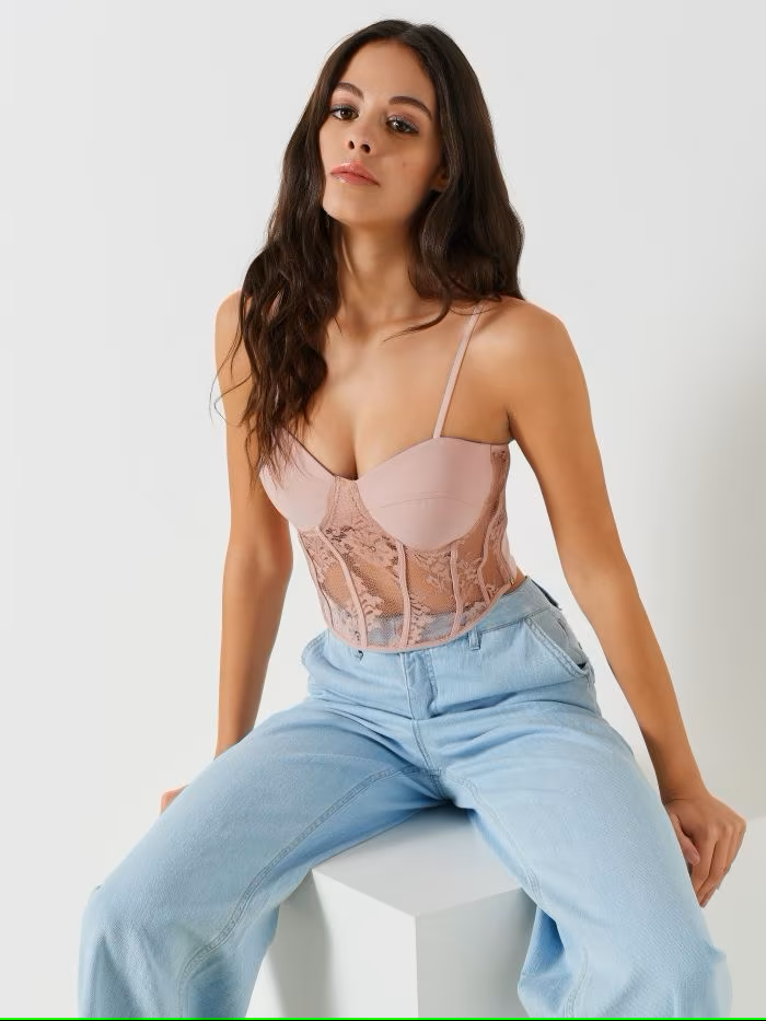TOP CORPETE ROSA EM RENDA RINASCIMENTO