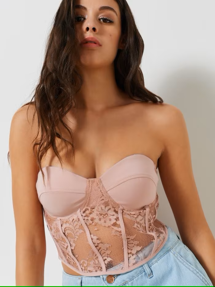 TOP CORPETE ROSA EM RENDA RINASCIMENTO