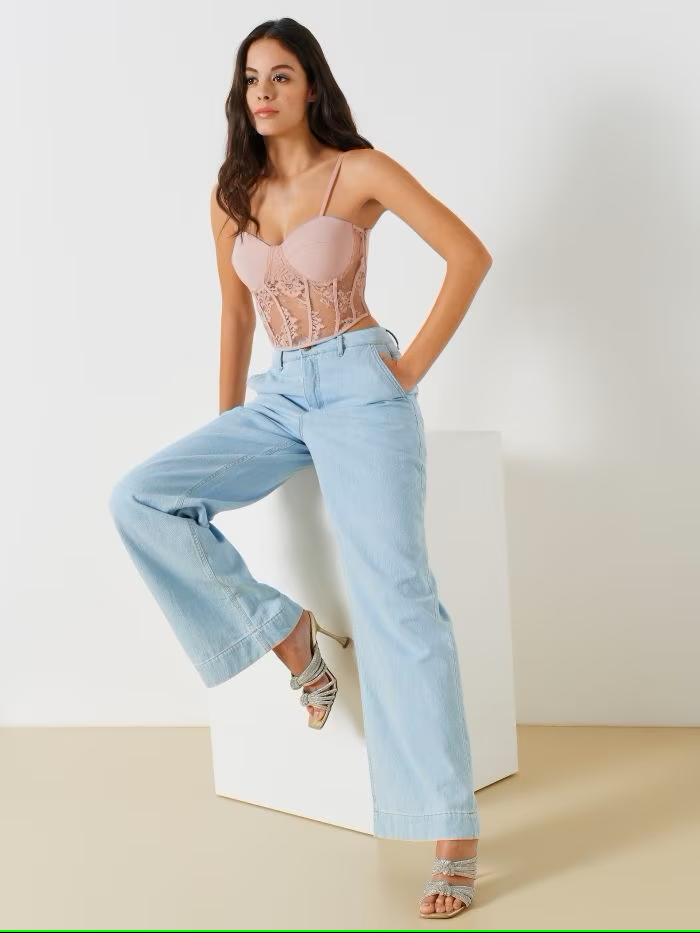 TOP CORPETE ROSA EM RENDA RINASCIMENTO