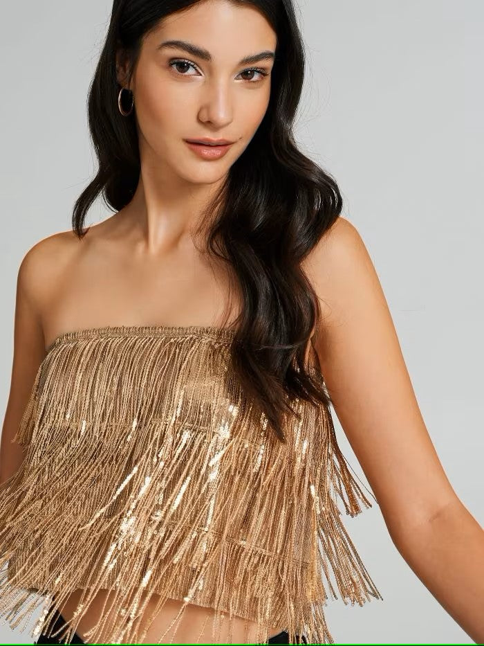 TOP DOURADO DE FRANJAS RINASCIMENTO