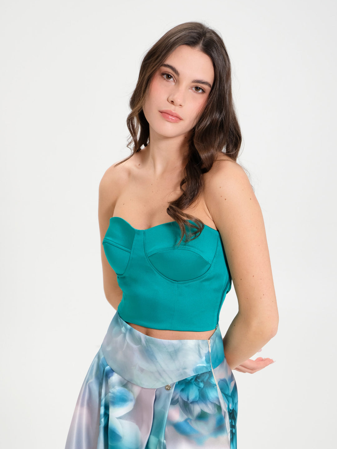 TOP TURQUESA COM EFEITO CORSET RINASCIMENTO