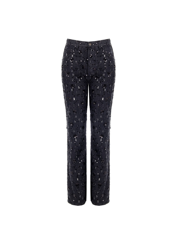 CALÇA PRETA COM LANTEJOULAS RINASCIMENTO