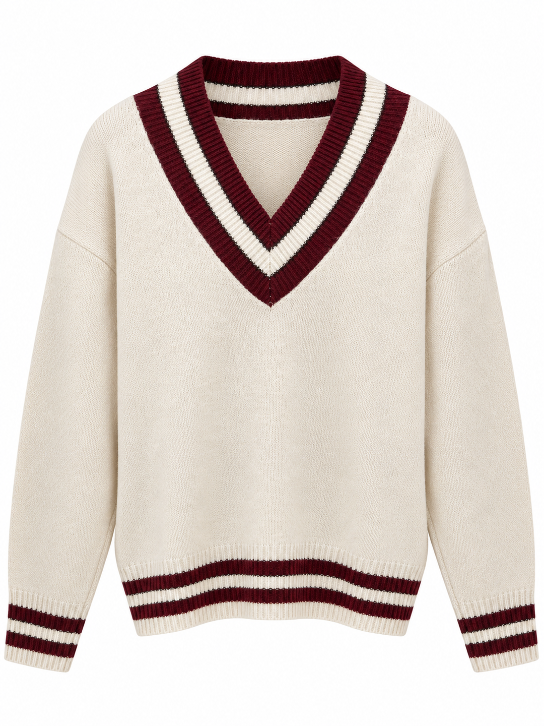 PULLOVER CRU COM DECOTE EM V E RISCAS BORDÔ FERRACHE