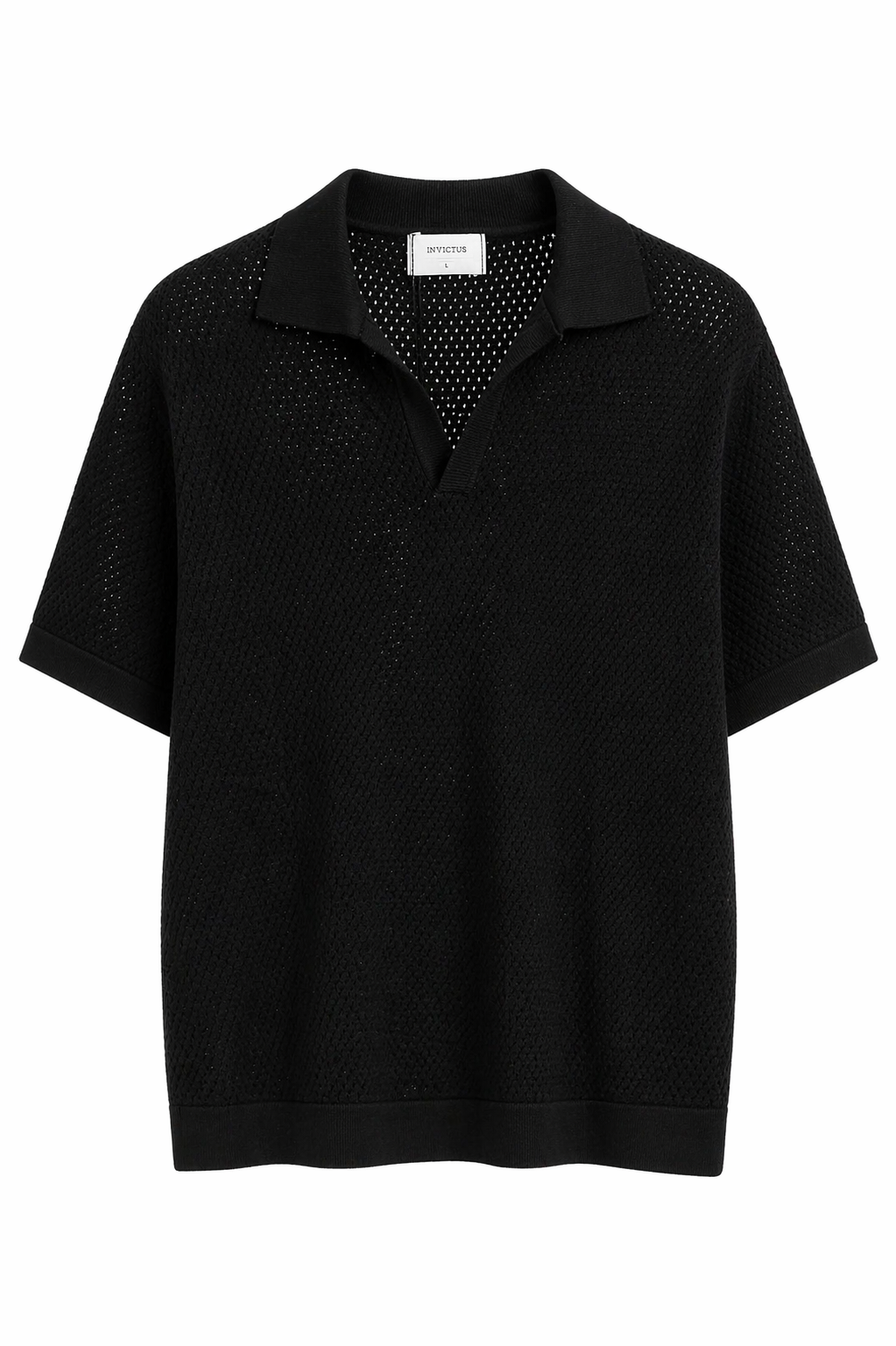 POLO PRETO TRICOT PERFURADO BASICO PONTO CHIC