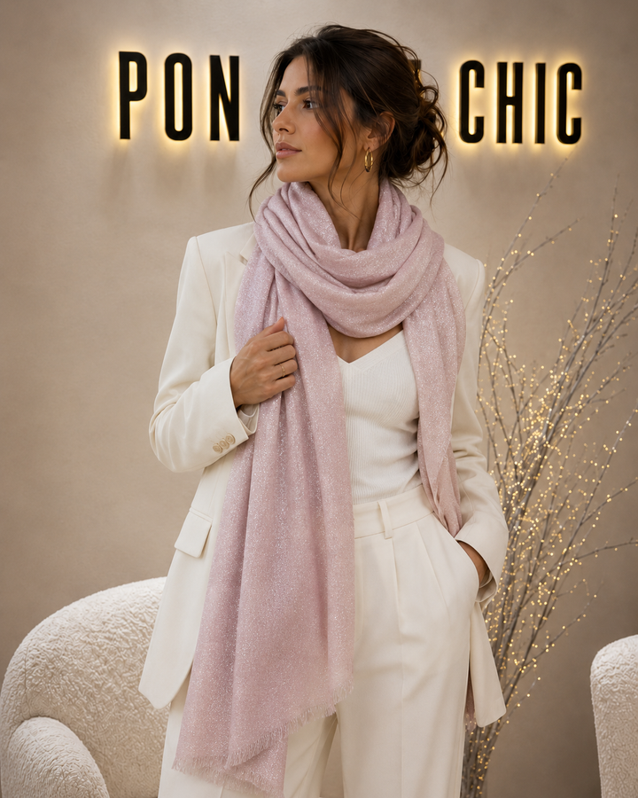 LENÇO ROSA COM BRILHO METALIZADO PONTO CHIC