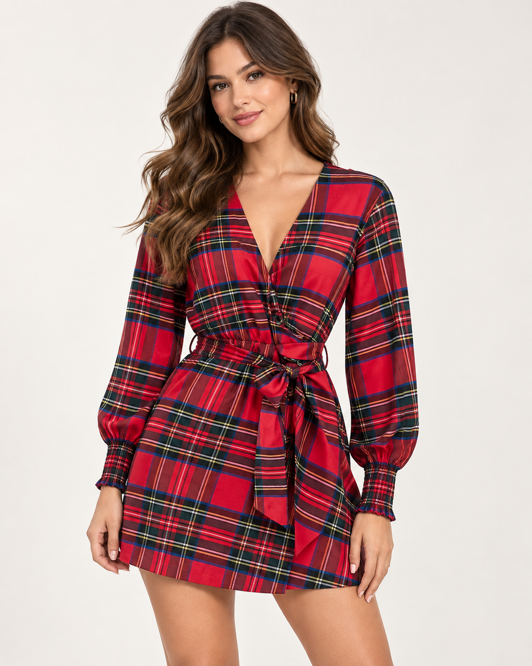 VESTIDO CURTO VERMELHO COM PADRÃO PONTO CHIC