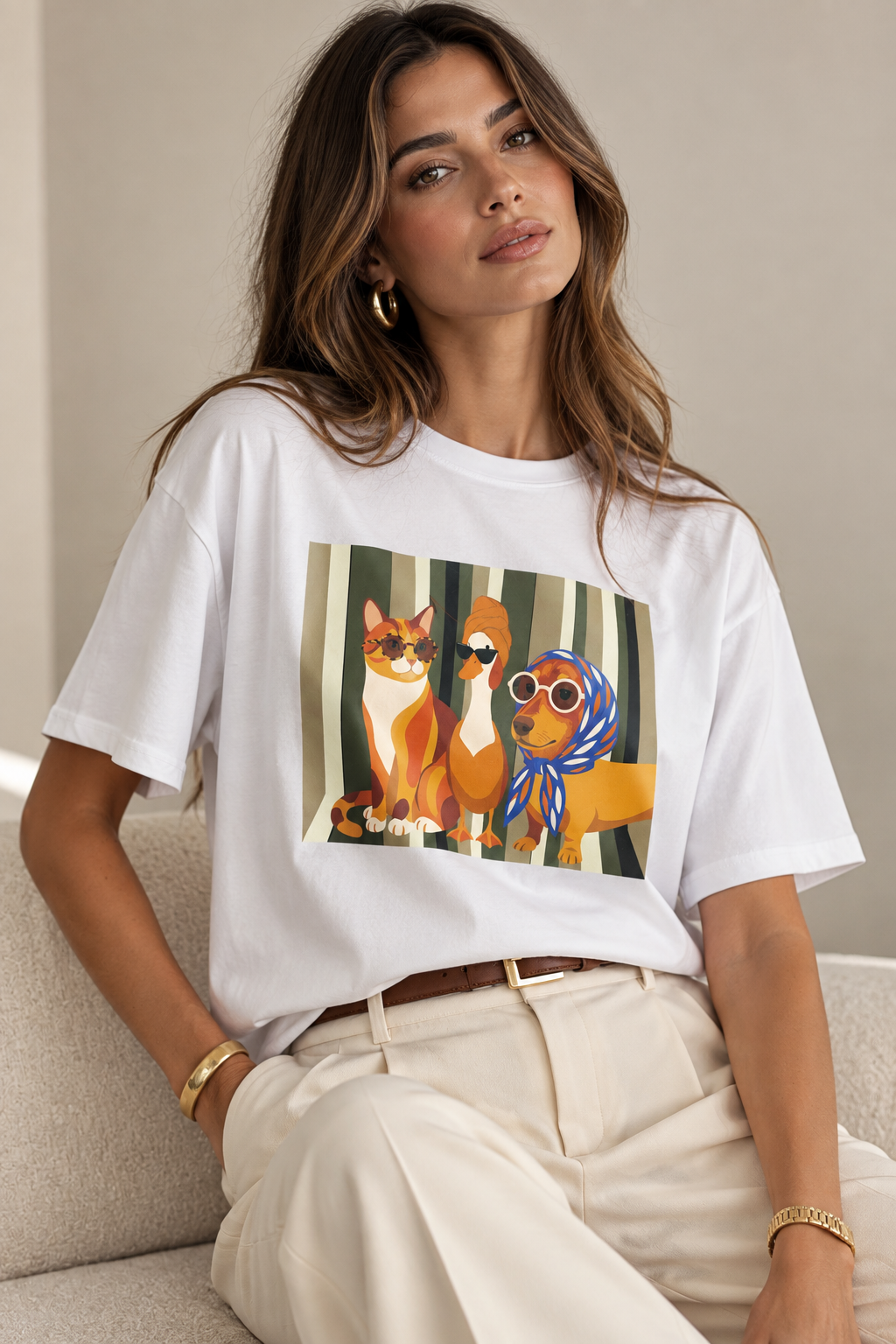 T-SHIRT BRANCA OVERSIZE COM ESTAMPADO ANIMAIS PLEASE