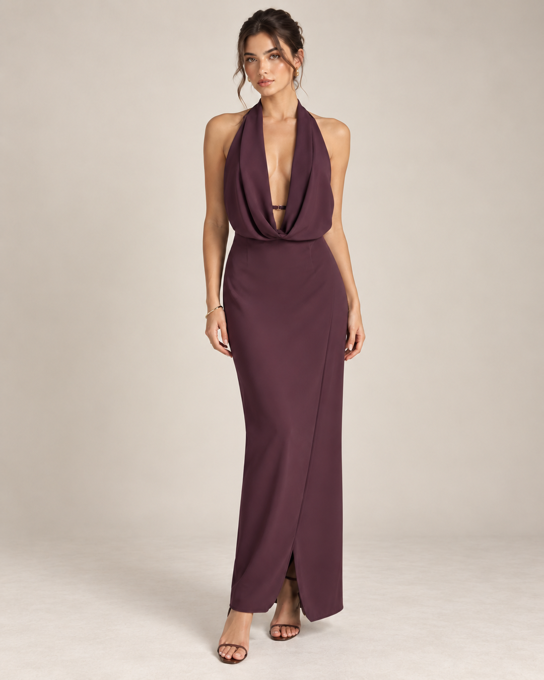 VESTIDO MIDI AMEIXA COM DECOTE PROFUNDO IMPERIAL