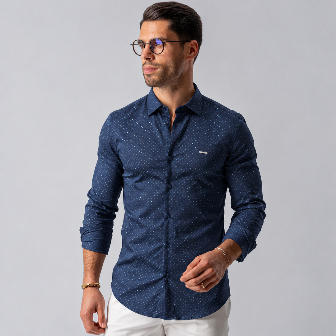 CAMISA AZUL MARINHO ESTAMPADA ZOLF