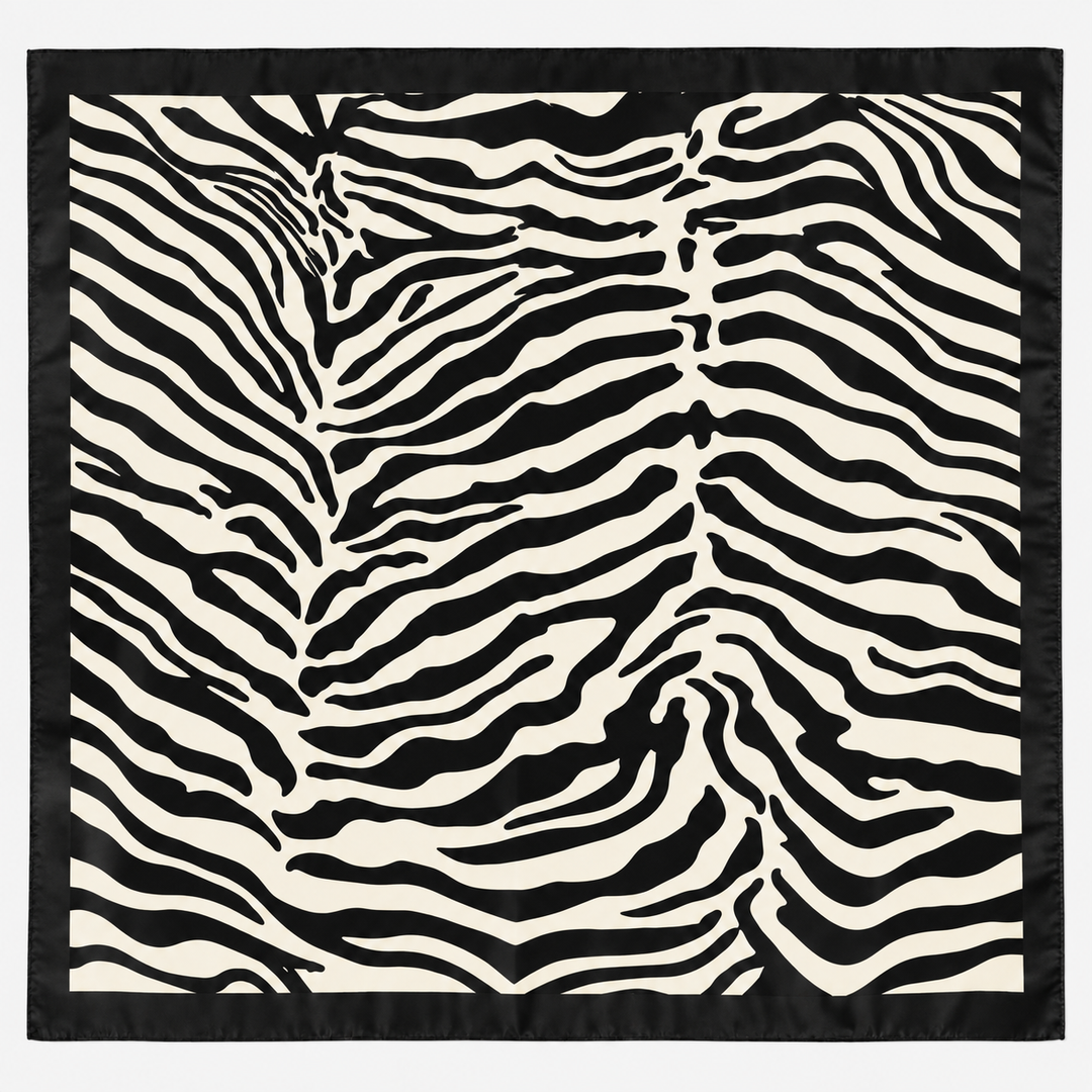 LENÇO BRANCO COM PADRÃO ZEBRA PRETO PONTO CHIC