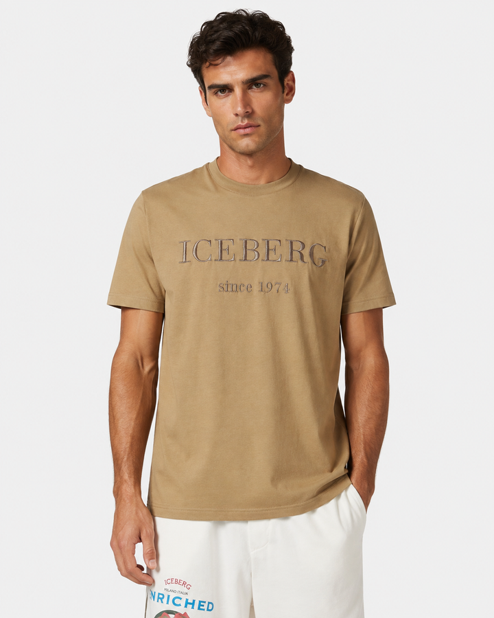 T SHIRT BEGE ESCURO COM LOGOTIPO ICEBERG MEN