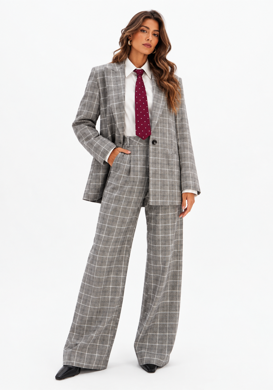 BLAZER CINZA AOS QUADRADOS LANÇA PERFUME