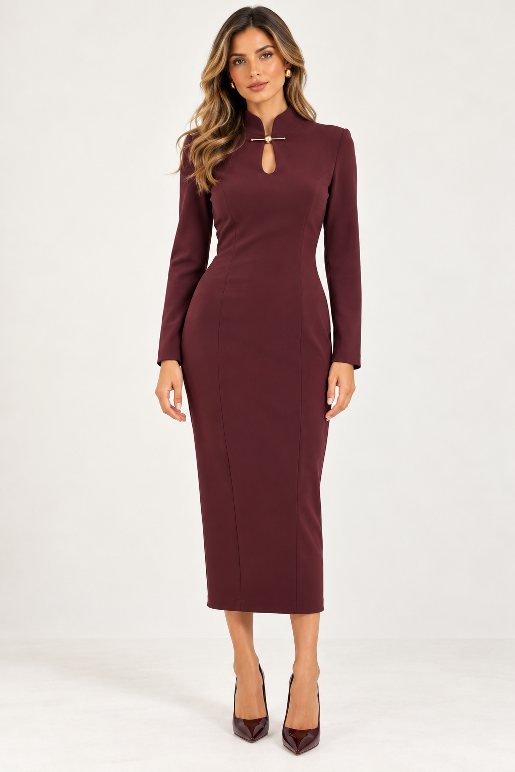 VESTIDO MIDI AMEIXA COM DETALHE METÁLICO IMPERIAL