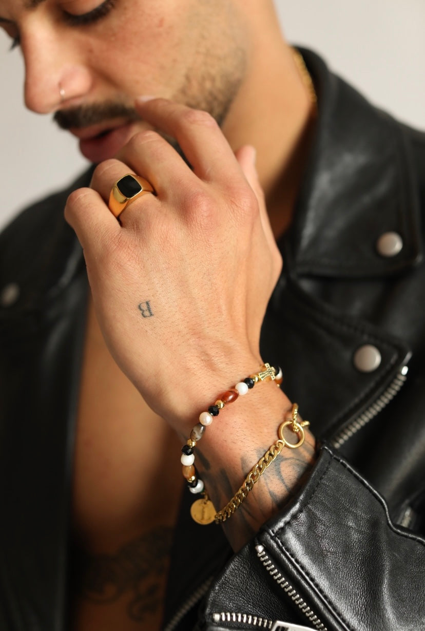 ANEL SQUARE BLACK GOLD PONTO CHIC
