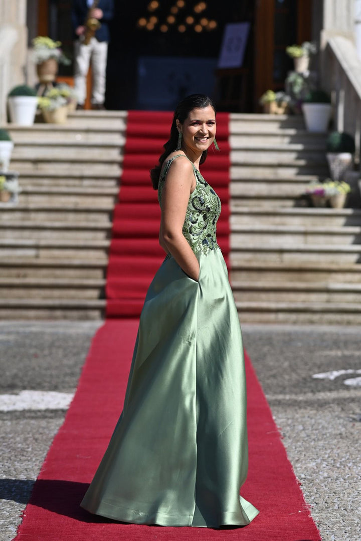 VESTIDO LONGO VERDE PEITO TRABALHADO PONTO CHIC