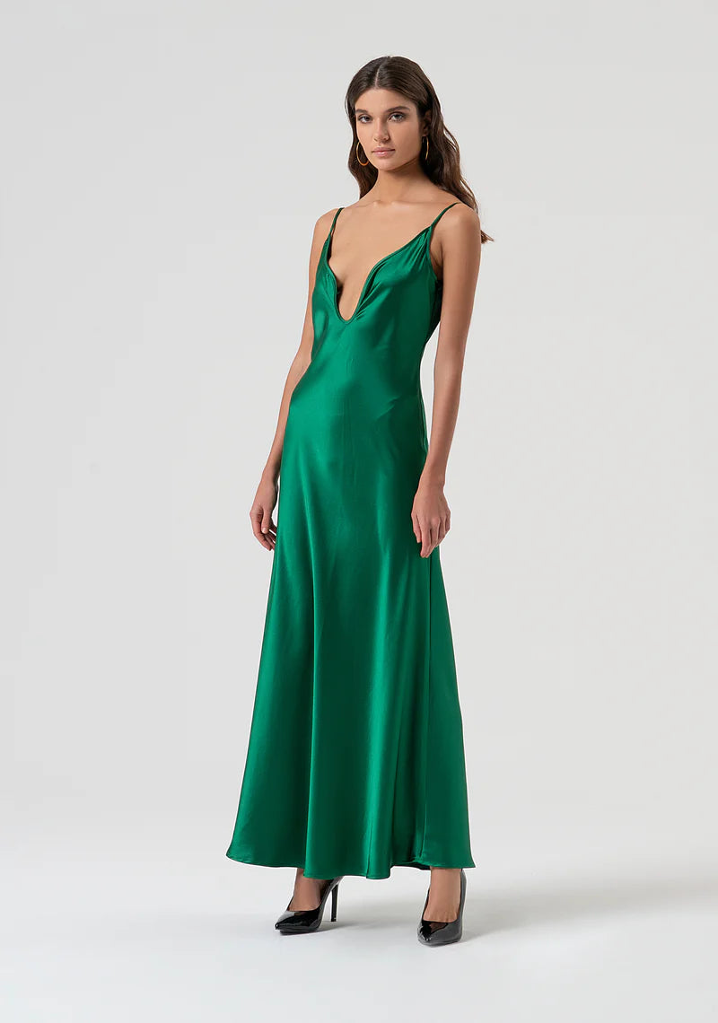 VESTIDO VERDE ACETINADO FRACOMINA