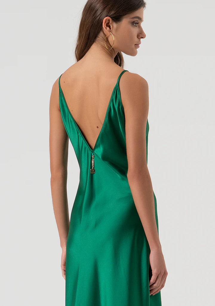 VESTIDO VERDE ACETINADO FRACOMINA