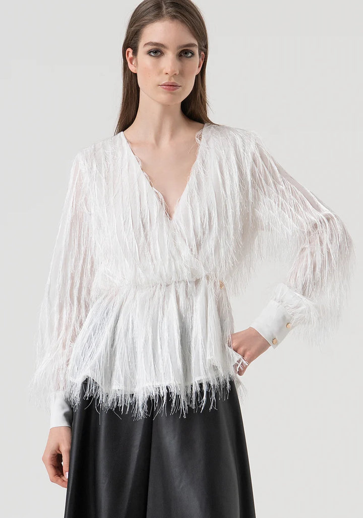 BLUSA BRANCA COM FRANJAS FRACOMINA