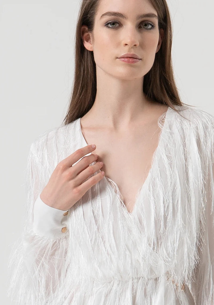 BLUSA BRANCA COM FRANJAS FRACOMINA