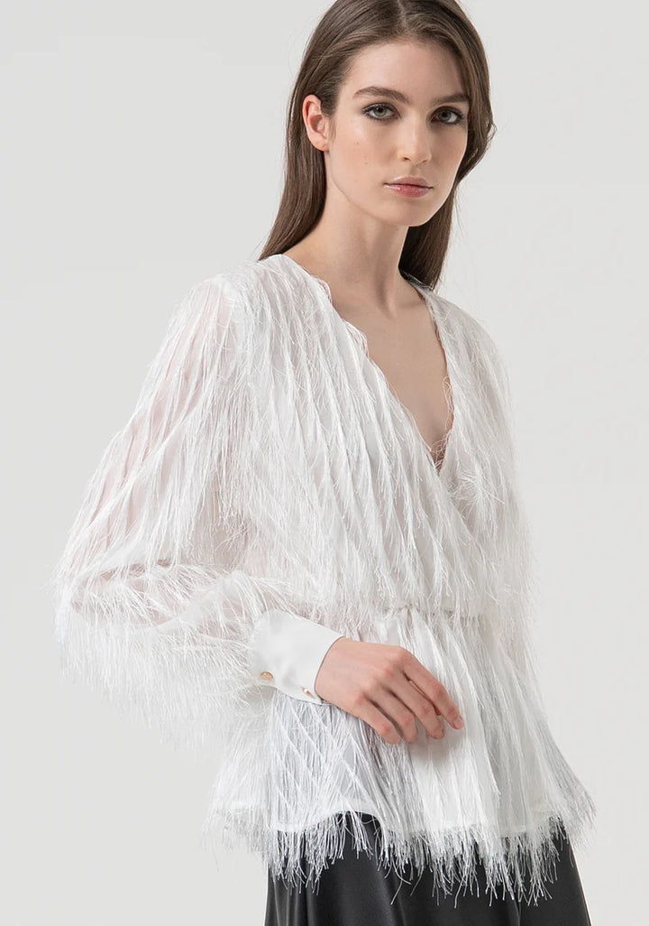 BLUSA BRANCA COM FRANJAS FRACOMINA