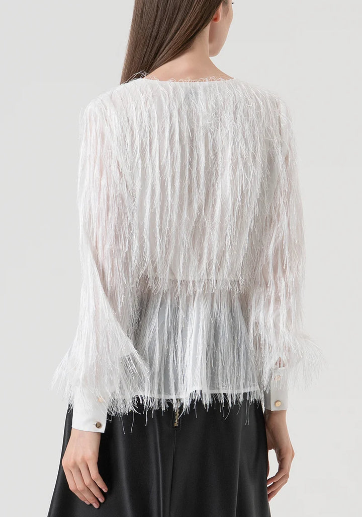 BLUSA BRANCA COM FRANJAS FRACOMINA