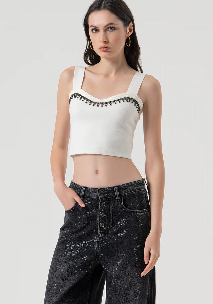 CALÇA PRETA PALAZZO COM STRASS FRACOMINA