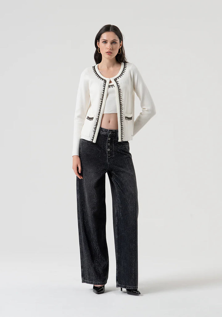 CALÇA PRETA PALAZZO COM STRASS FRACOMINA