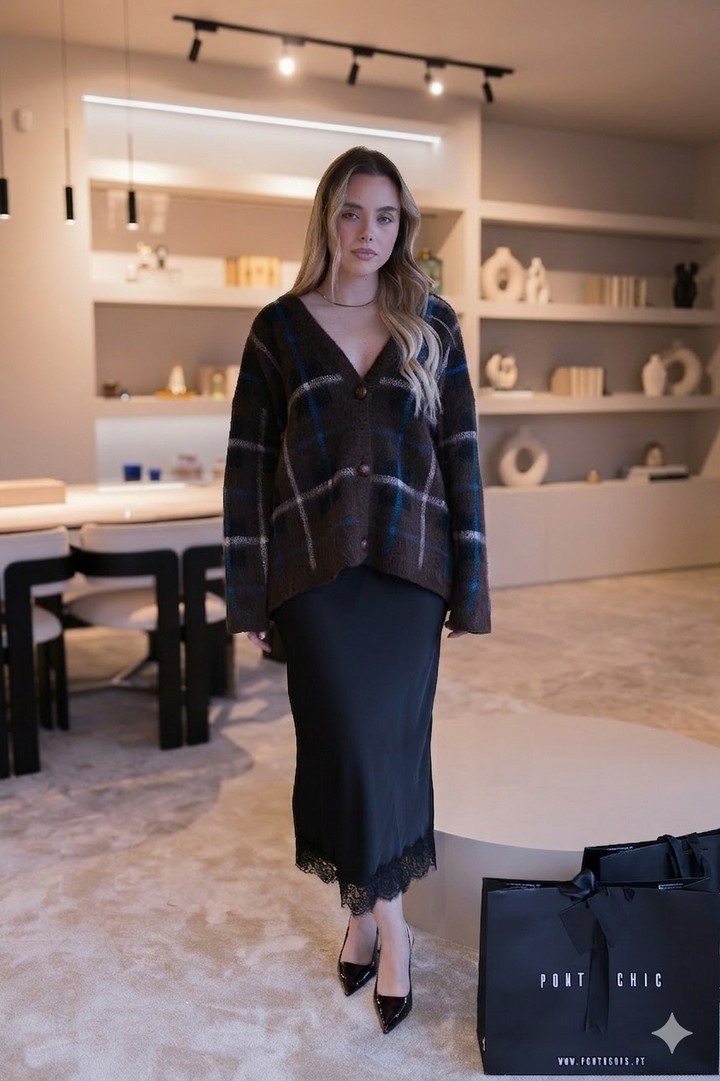 CARDIGAN XADREZ CASTANHO IMPERIAL