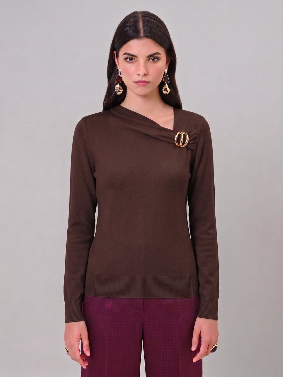 CAMISOLA CASTANHO ESCURO COM FIVELA DOURADA RINASCIMENTO