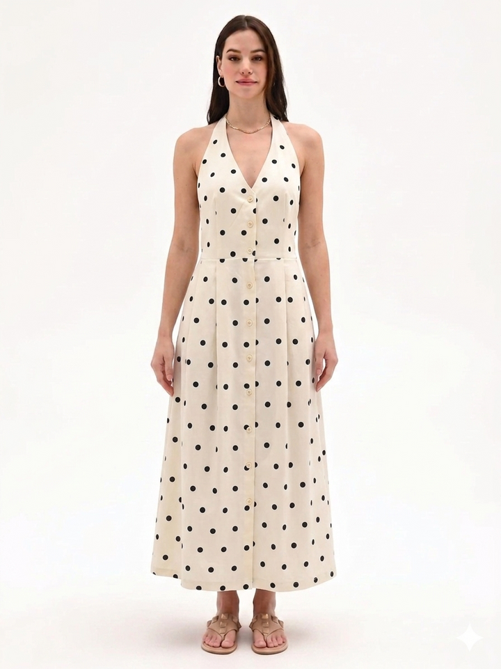 VESTIDO COMPRIDO BRANCO COM BOLAS DIXIE