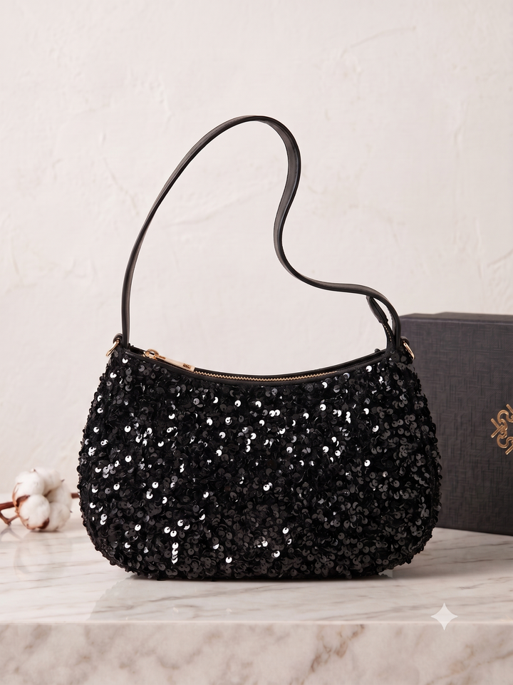 BOLSA PRETA COM LANTEJOULAS RINASCIMENTO