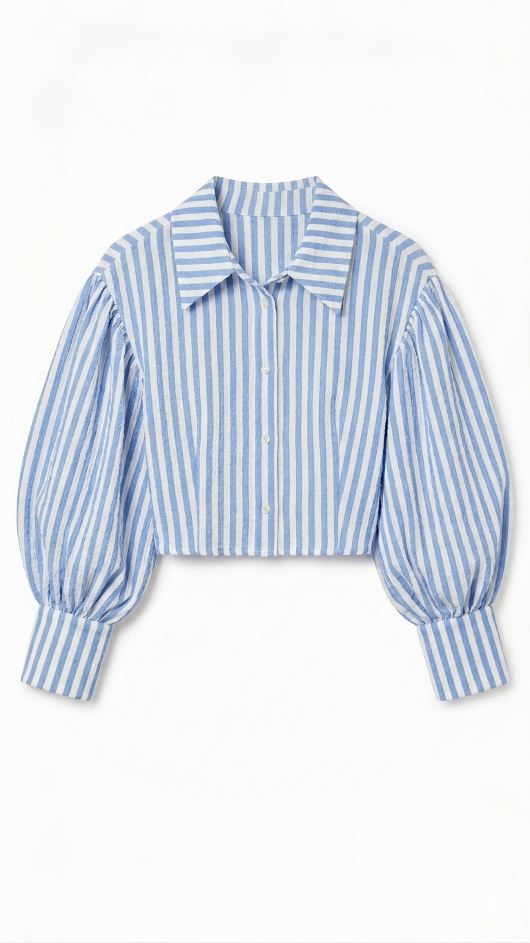 CAMISA CROPPED ÀS RISCAS AZUL PONTO CHIC