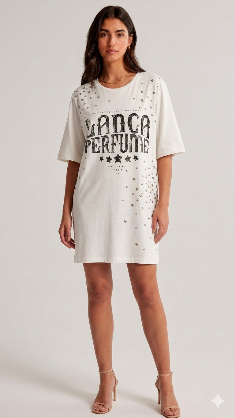 VESTIDO T-SHIRT BRANCO LANÇA PERFUME