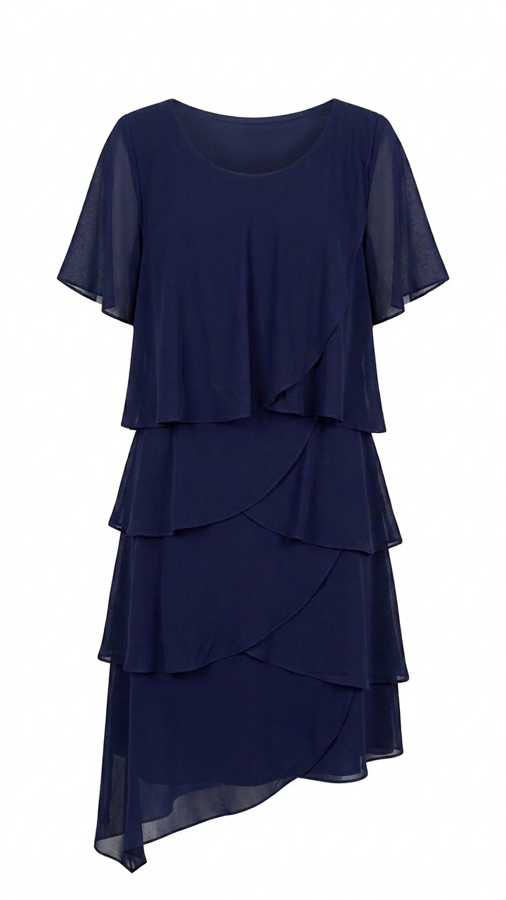 VESTIDO CURTO MARINHO COM FOLHOS PONTO CHIC