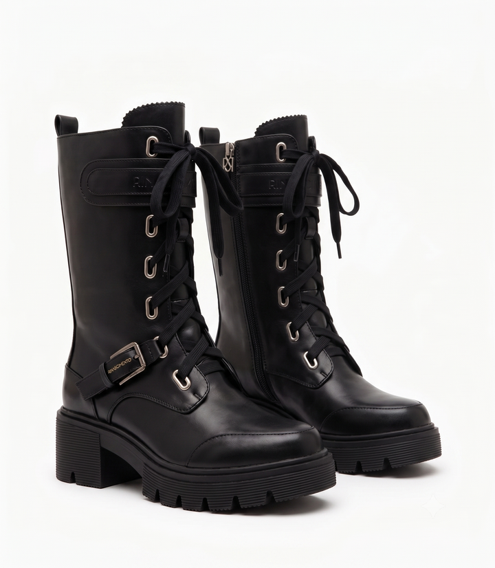 BOTA MILITAR PRETA DE CANO MÉDIO RINASCIMENTO