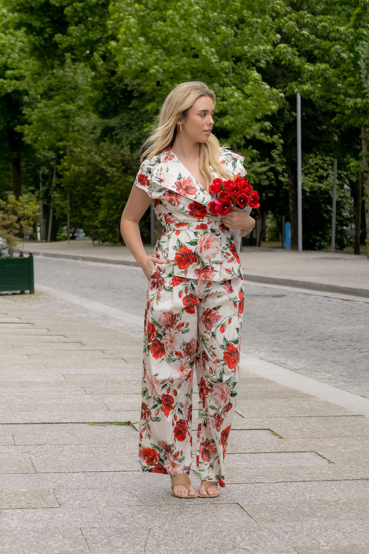 CALÇA FLORAL BRANCA E VERMELHA IMPERIAL