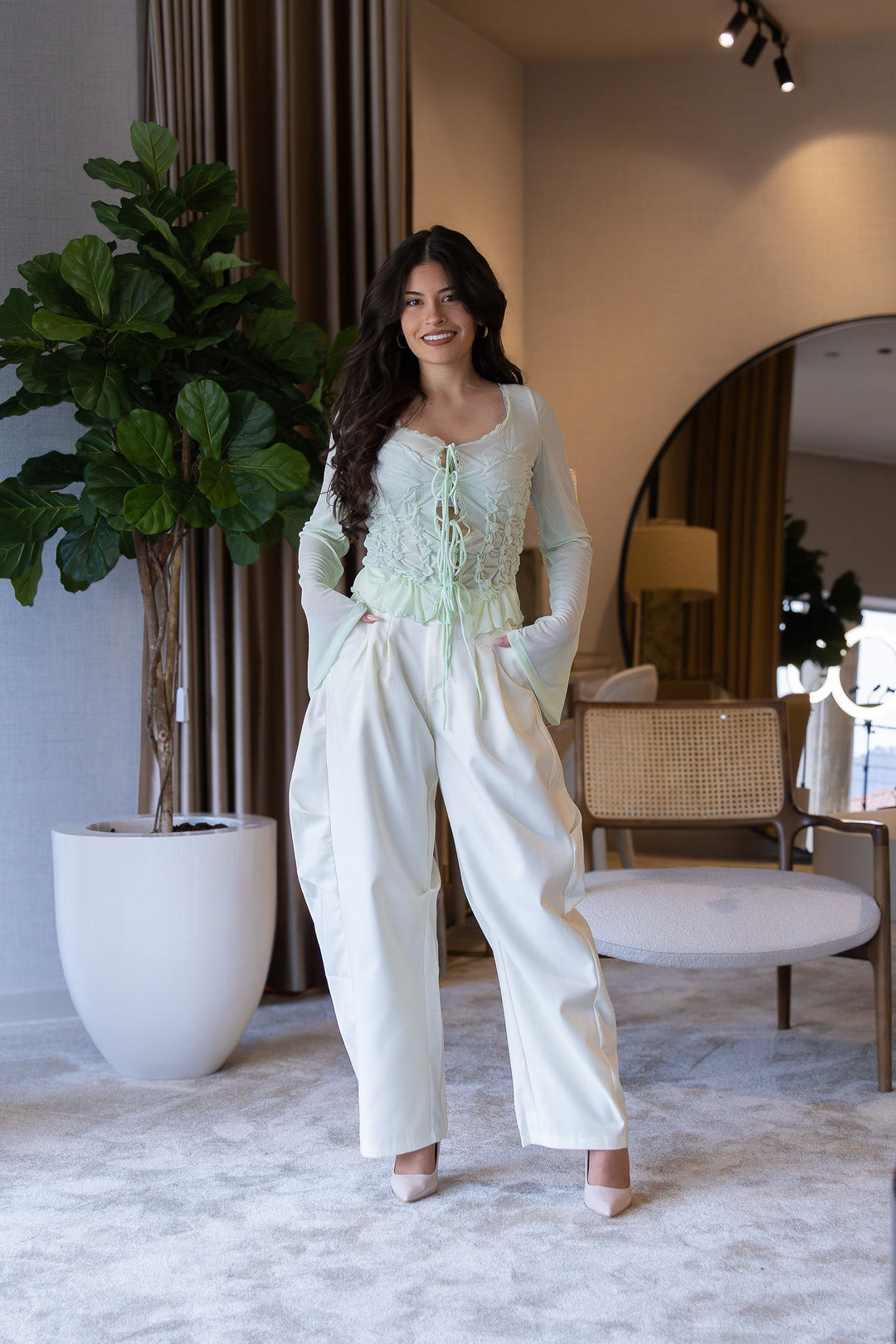 CALÇA CREME BAGGY PONTO CHIC