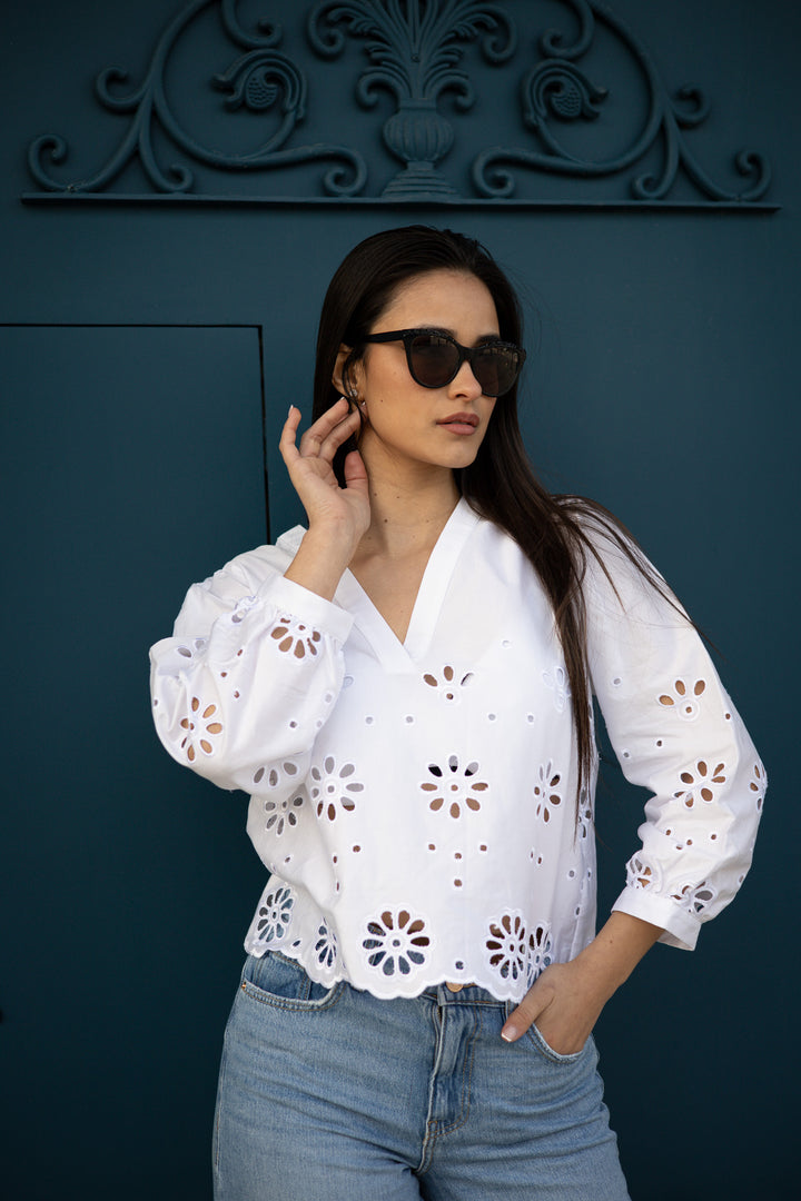 BLUSA BORDADA BRANCA FRACOMINA
