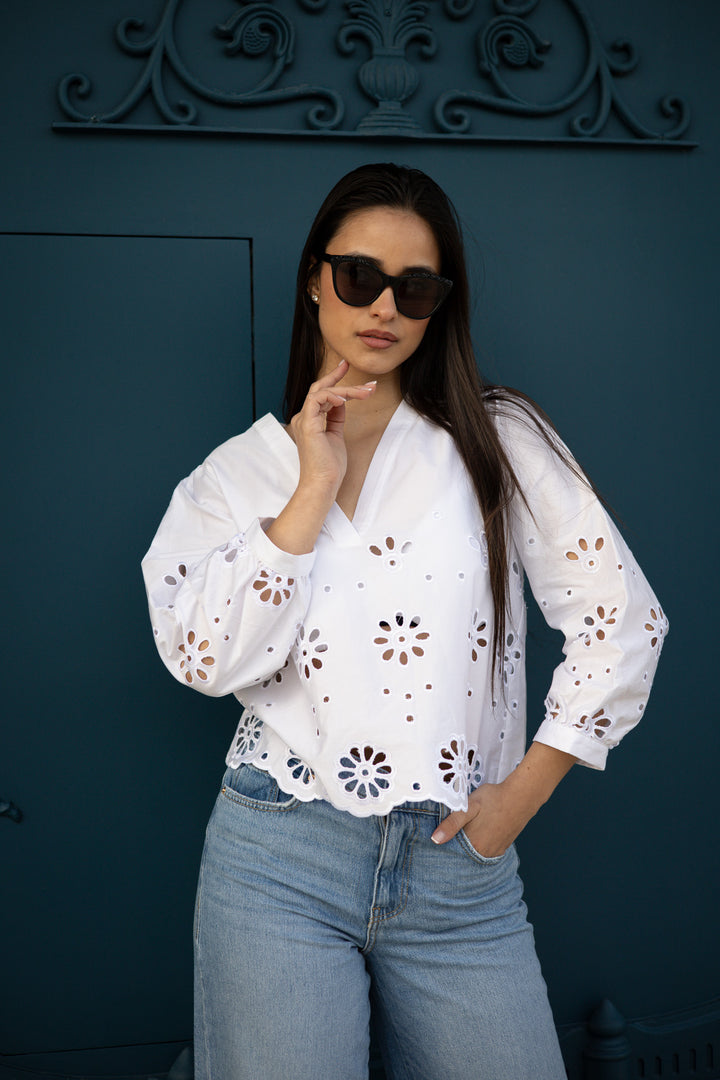 BLUSA BORDADA BRANCA FRACOMINA