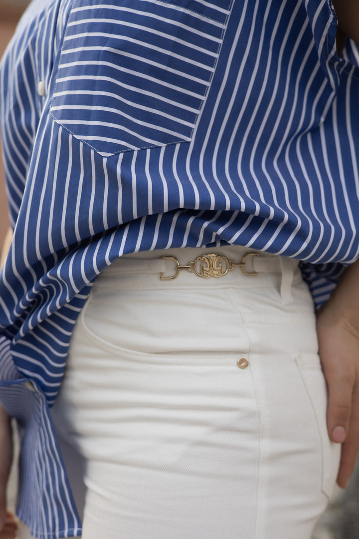 CALÇA WIDE LEG DE SARJA BRANCA GAELLE PARIS