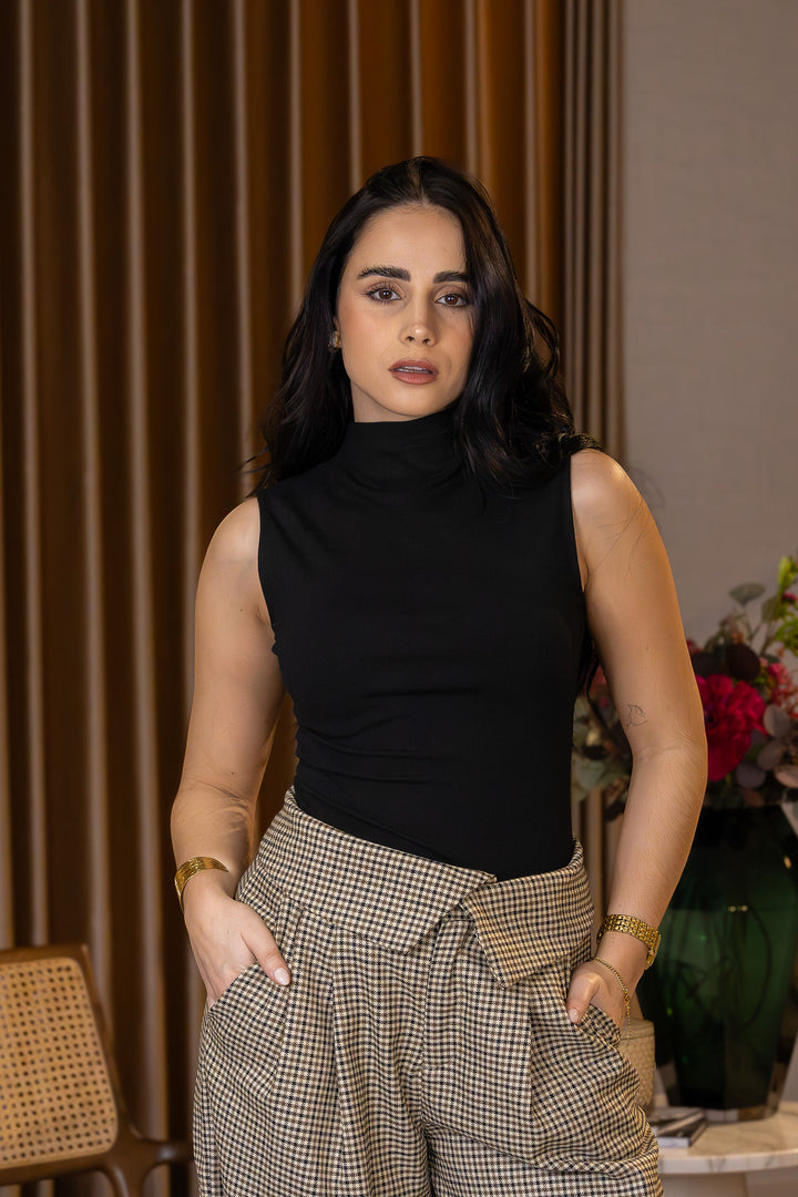 CALÇA XADREZ DE ALFAIATARIA WIDE LEG PONTO CHIC