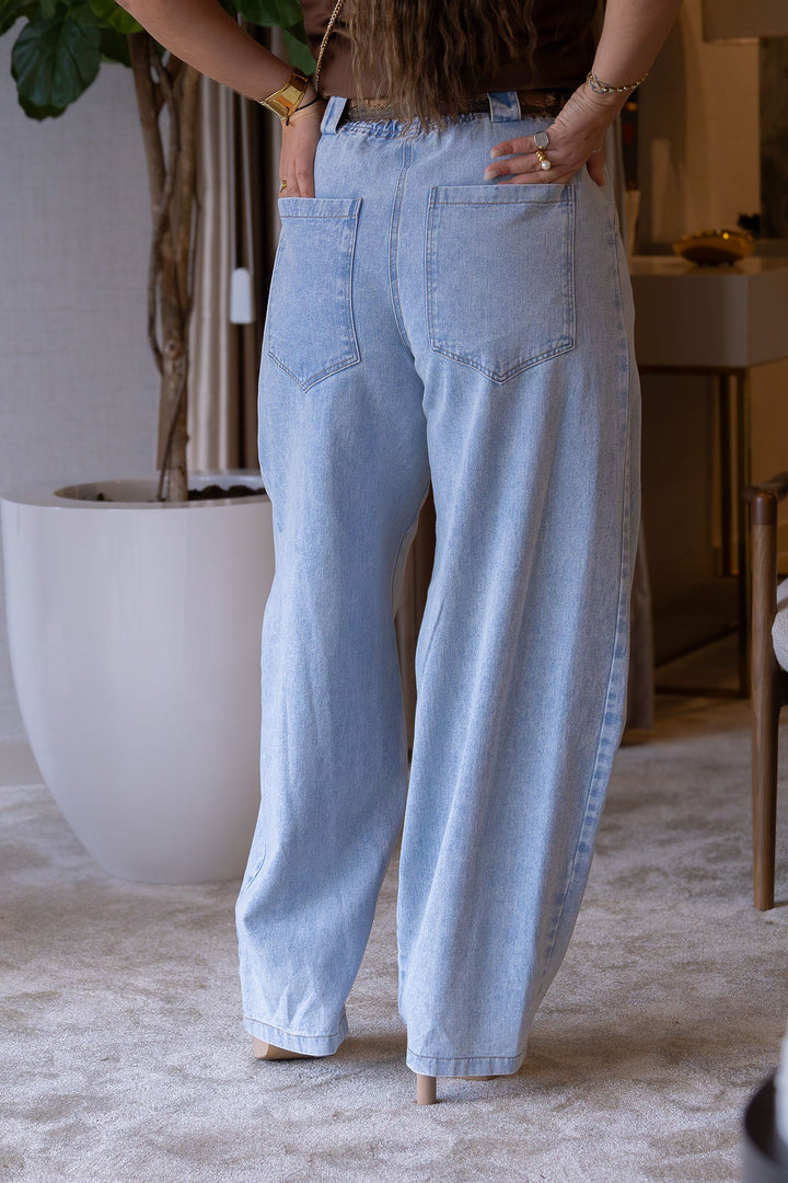 CALÇA JEANS DENIM COM CINTO DIXIE